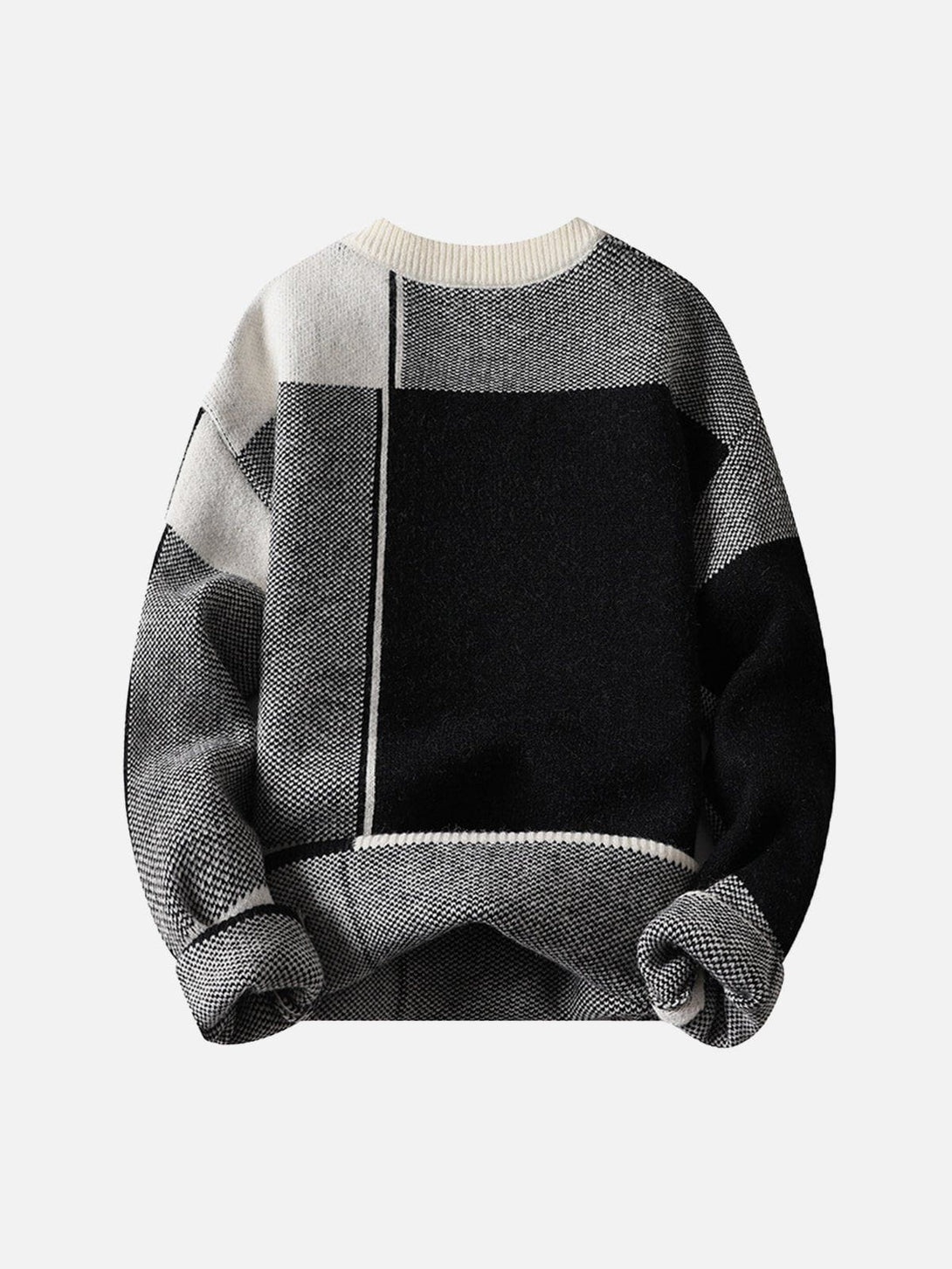 Helmiss - Irregular Contrast Color Plaid Knit Sweater- Streetwear Fashion - helmiss.com