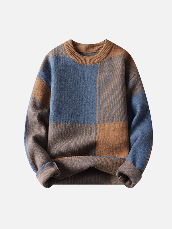 Helmiss - Irregular Contrast Color Plaid Knit Sweater- Streetwear Fashion - helmiss.com