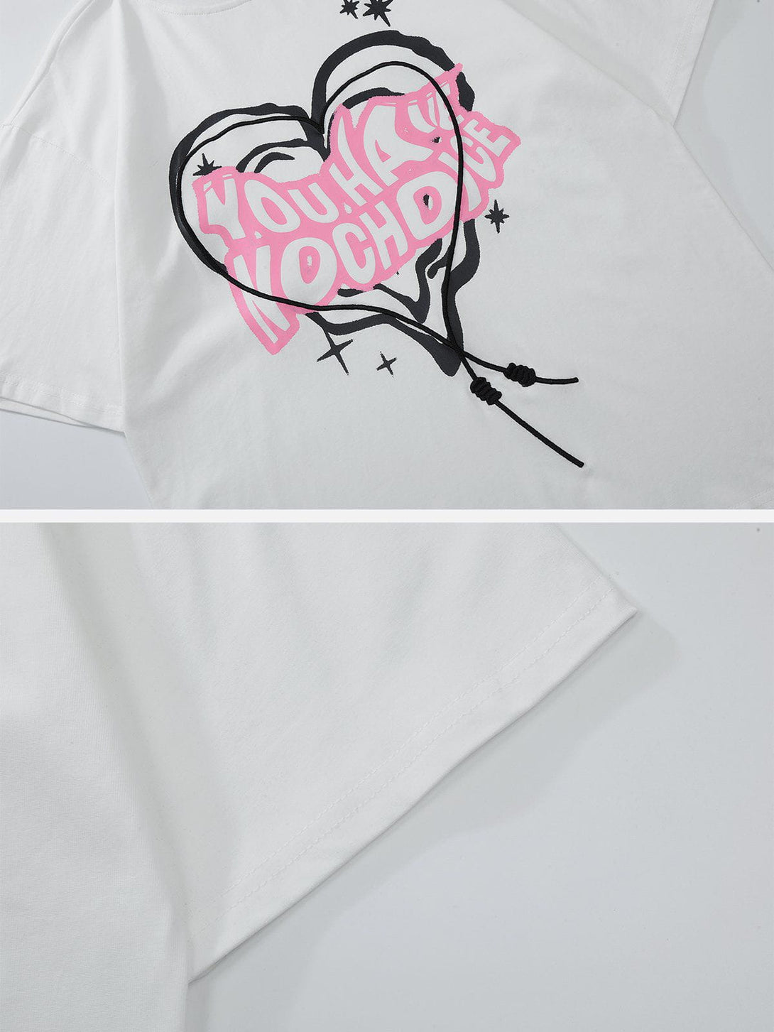 Helmiss - Irregular Heart Letter Print Tee- Streetwear Fashion - helmiss.com