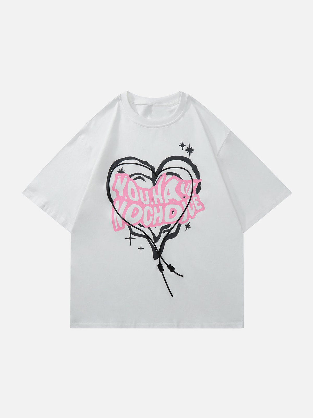 Helmiss - Irregular Heart Letter Print Tee- Streetwear Fashion - helmiss.com