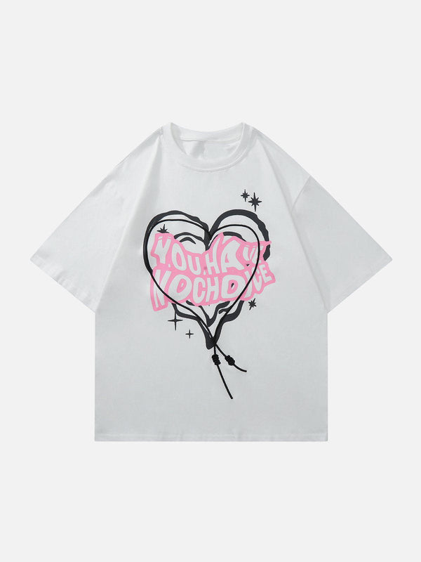 Helmiss - Irregular Heart Letter Print Tee- Streetwear Fashion - helmiss.com