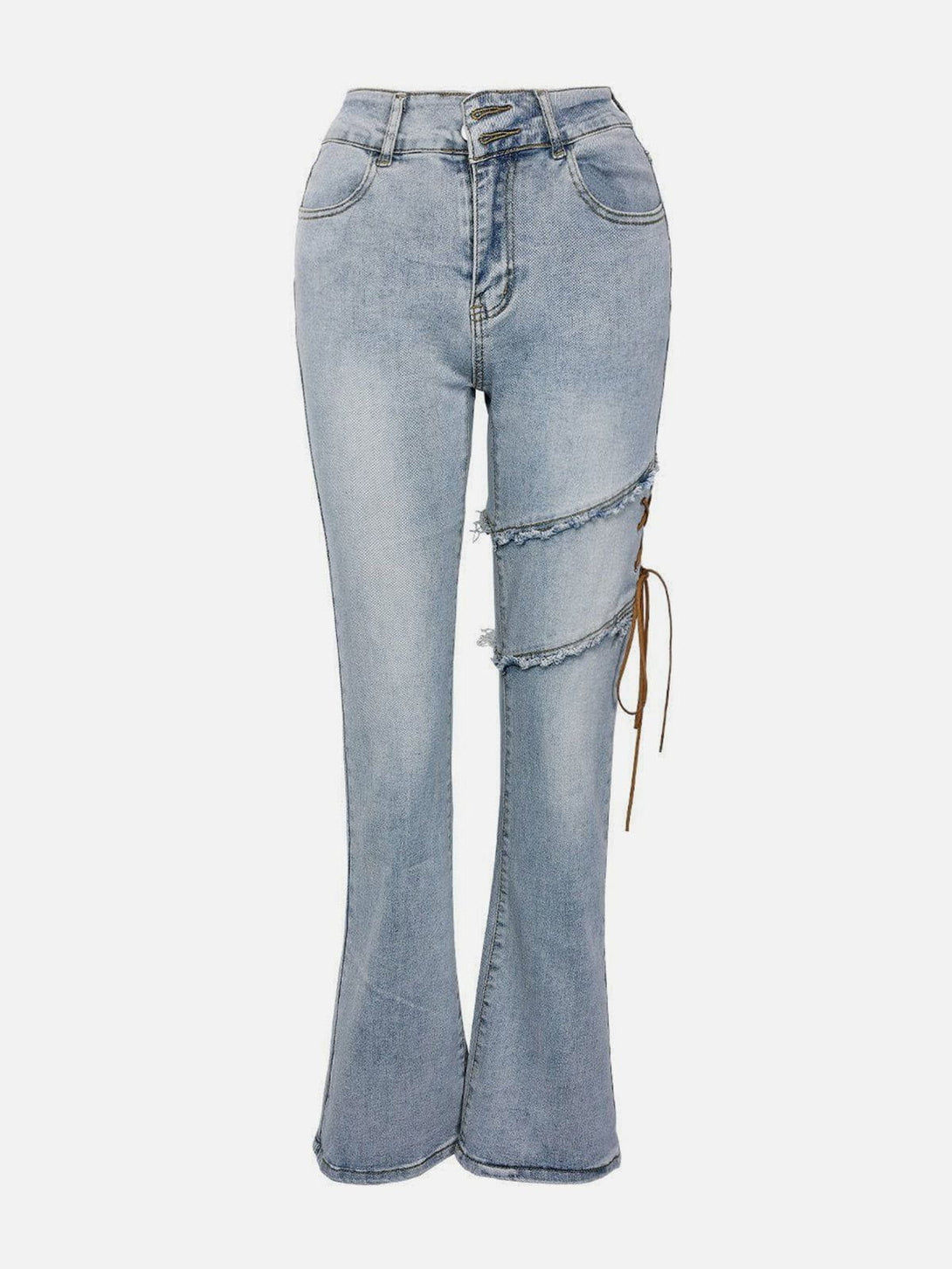 Helmiss - Irregular Strap Flared Jeans- Streetwear Fashion - helmiss.com