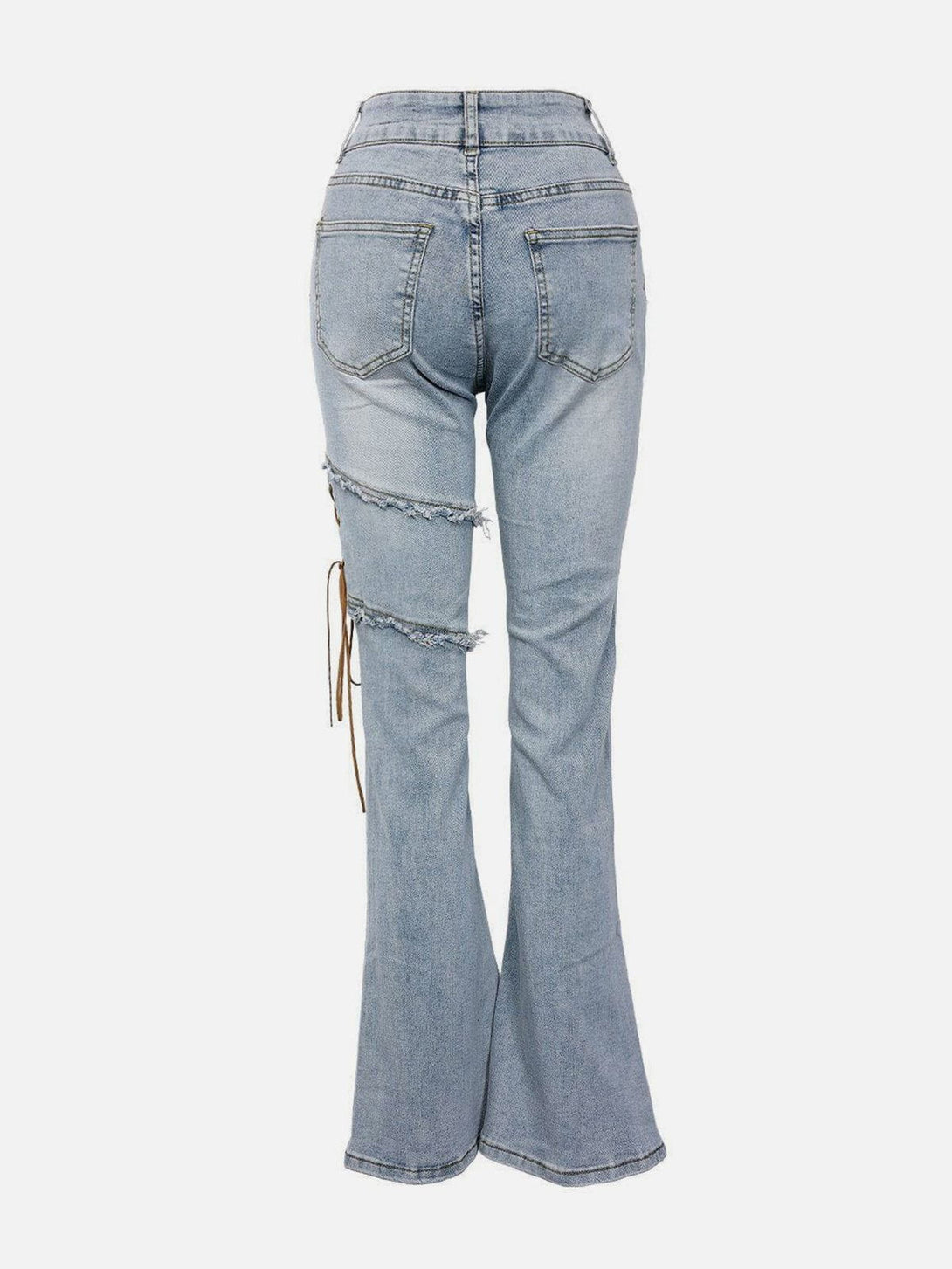 Helmiss - Irregular Strap Flared Jeans- Streetwear Fashion - helmiss.com