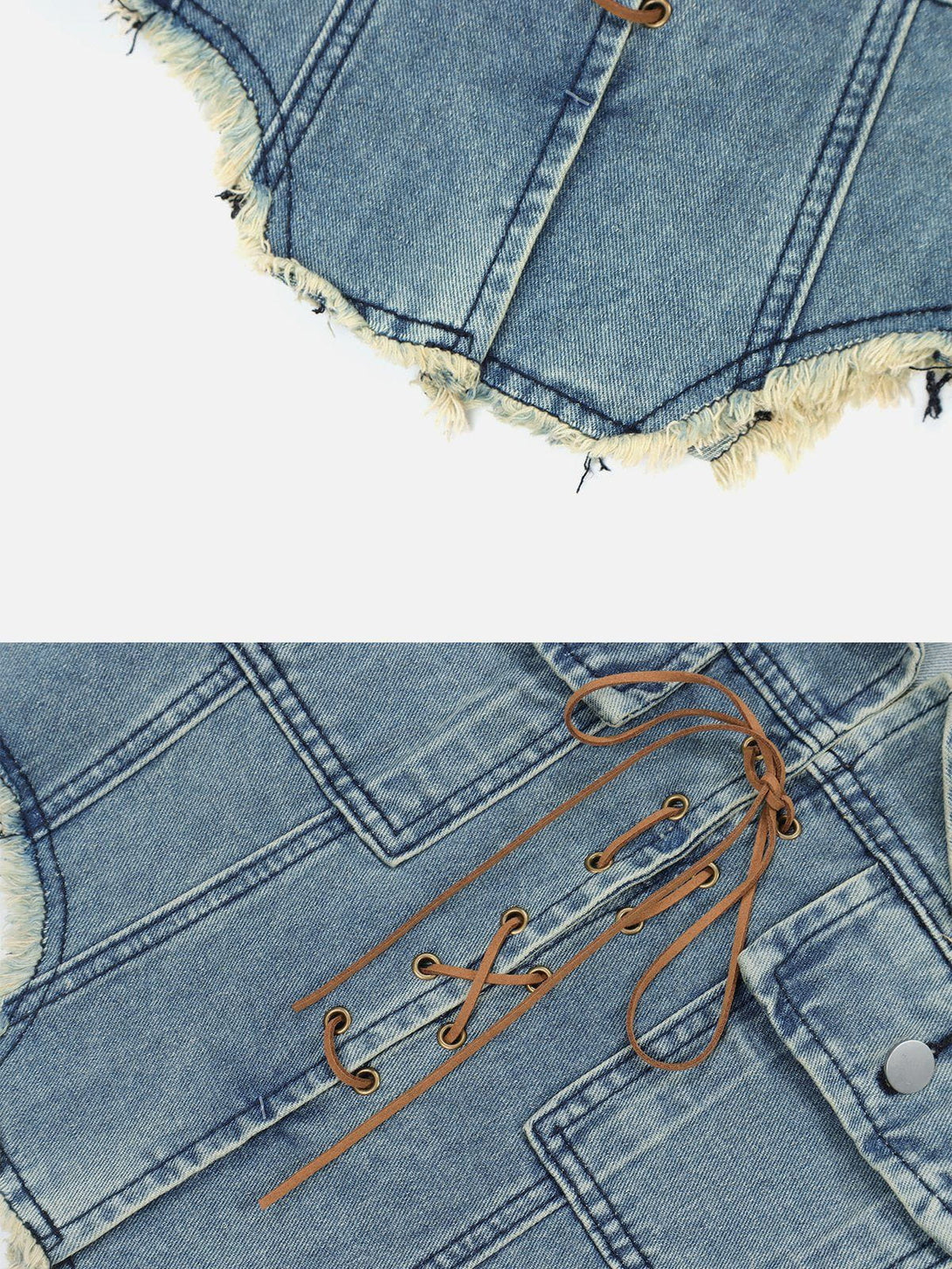 Helmiss - Lace-Up Denim Jacket- Streetwear Fashion - helmiss.com