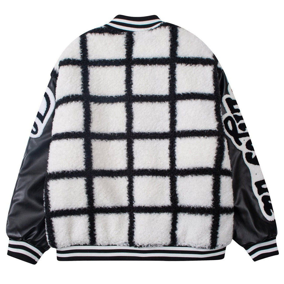 Helmiss - Large Check Embroidery Winter Coat- Streetwear Fashion - helmiss.com