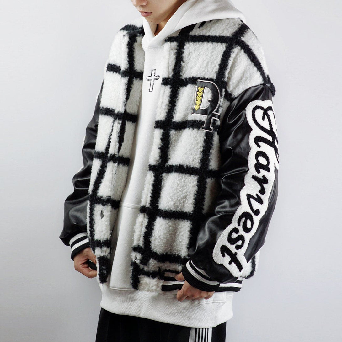 Helmiss - Large Check Embroidery Winter Coat- Streetwear Fashion - helmiss.com