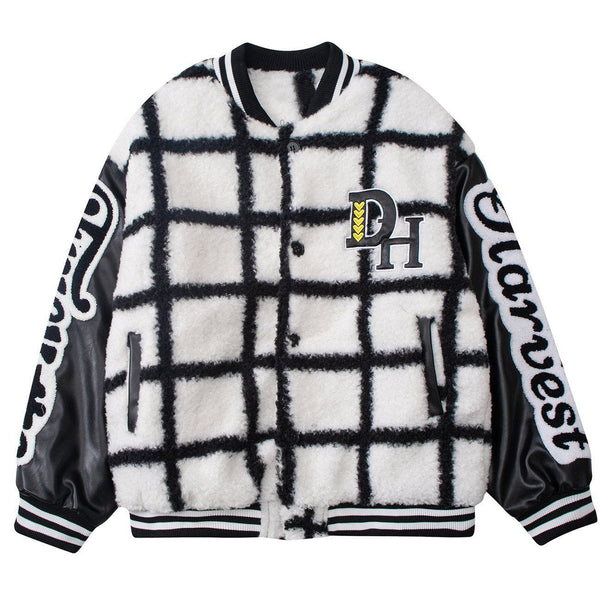 Helmiss - Large Check Embroidery Winter Coat- Streetwear Fashion - helmiss.com