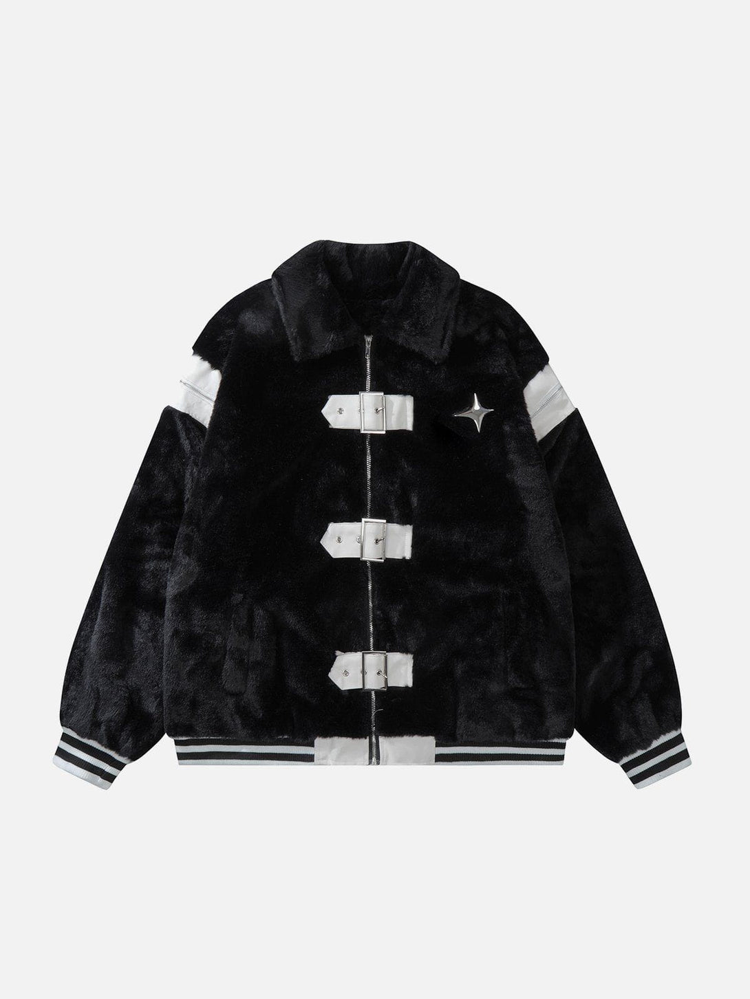 Helmiss - Leather Buckle Four Star Sherpa Coat- Streetwear Fashion - helmiss.com