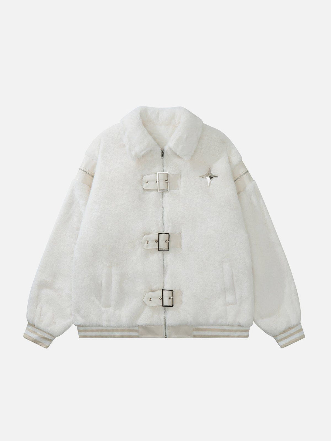 Helmiss - Leather Buckle Four Star Sherpa Coat- Streetwear Fashion - helmiss.com