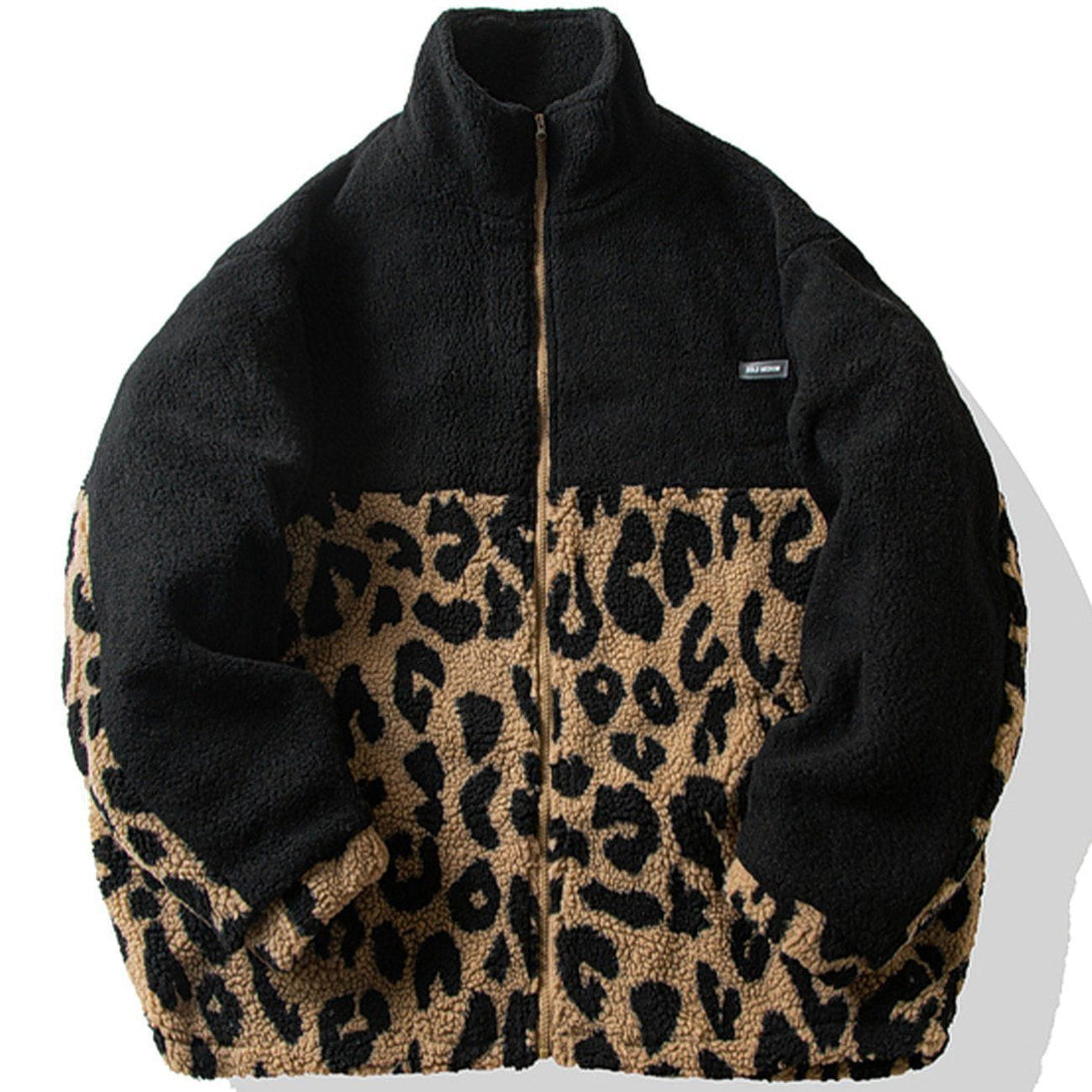 Helmiss - Leopard Camouflage Patchwork Sherpa Winter Coat- Streetwear Fashion - helmiss.com