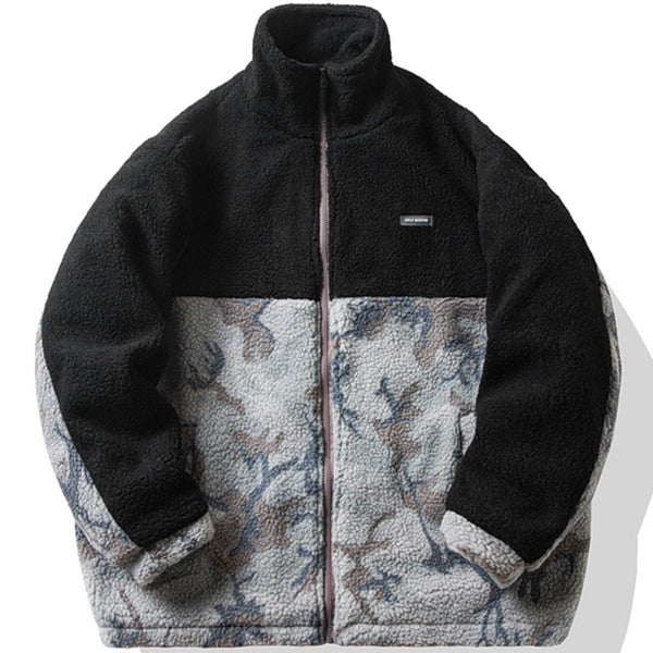 Helmiss - Leopard Camouflage Patchwork Sherpa Winter Coat- Streetwear Fashion - helmiss.com