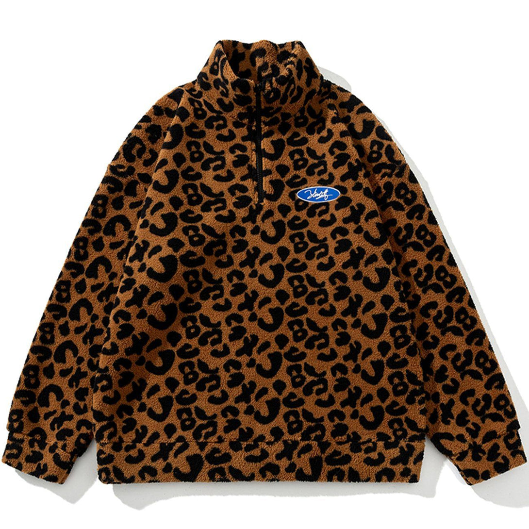 Helmiss - Leopard Pattern Sherpa Winter Coat- Streetwear Fashion - helmiss.com