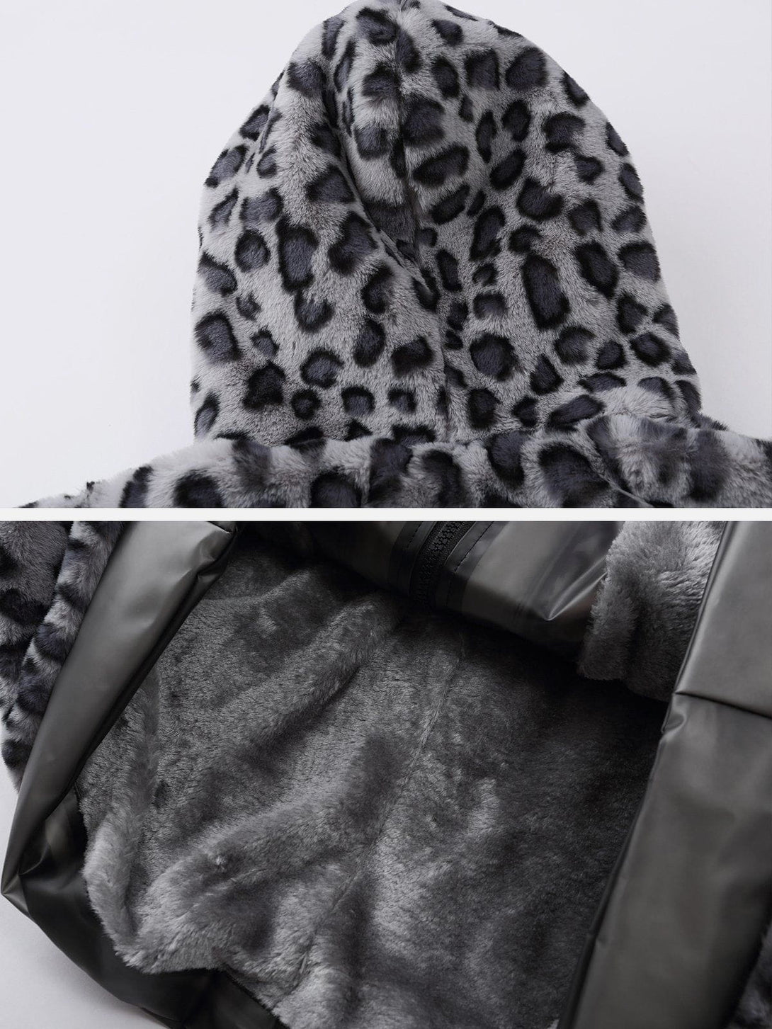 Helmiss - Leopard Plush Stitching Transparent PU Winter Coat- Streetwear Fashion - helmiss.com