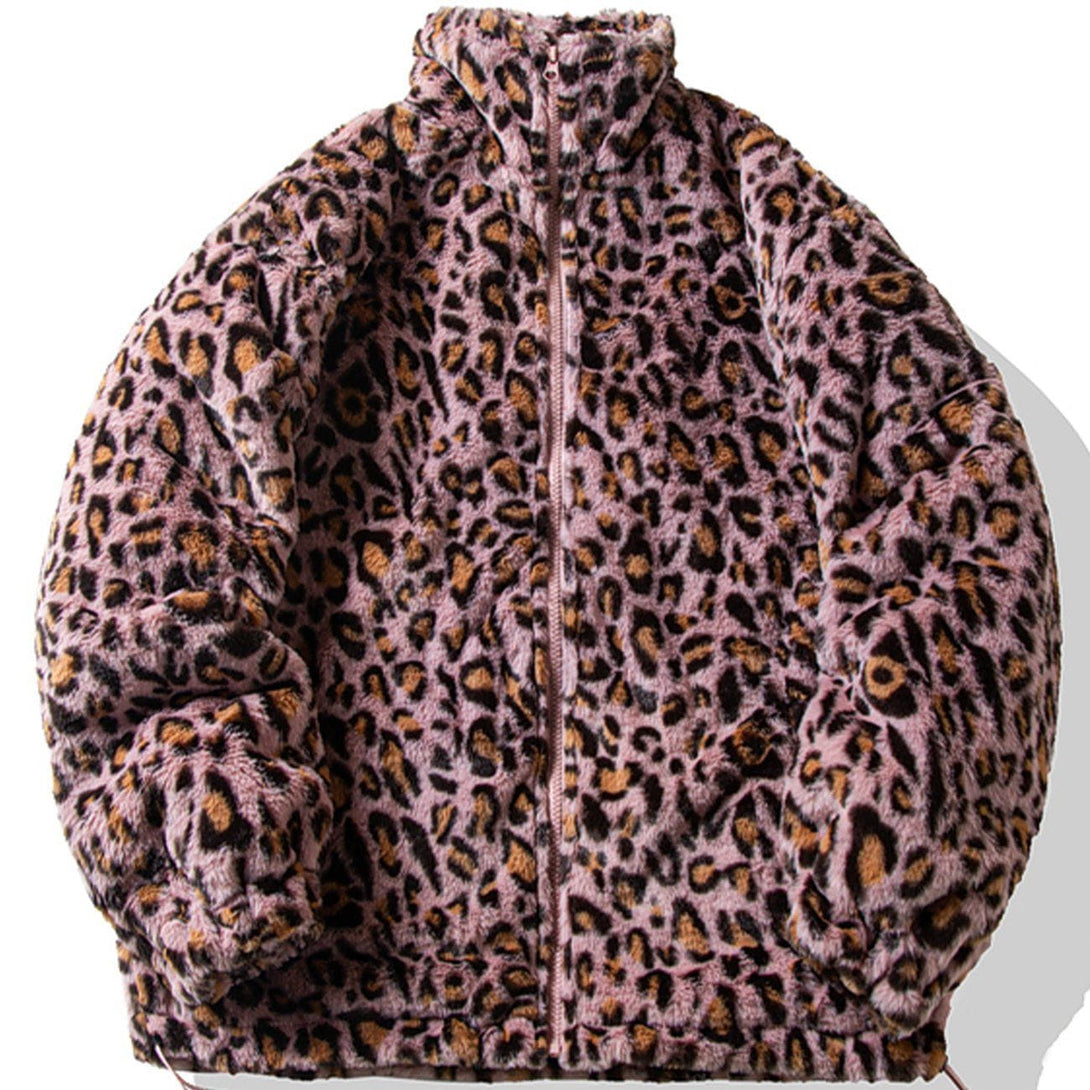 Helmiss - Leopard Print All Over Plush Winter Coat- Streetwear Fashion - helmiss.com