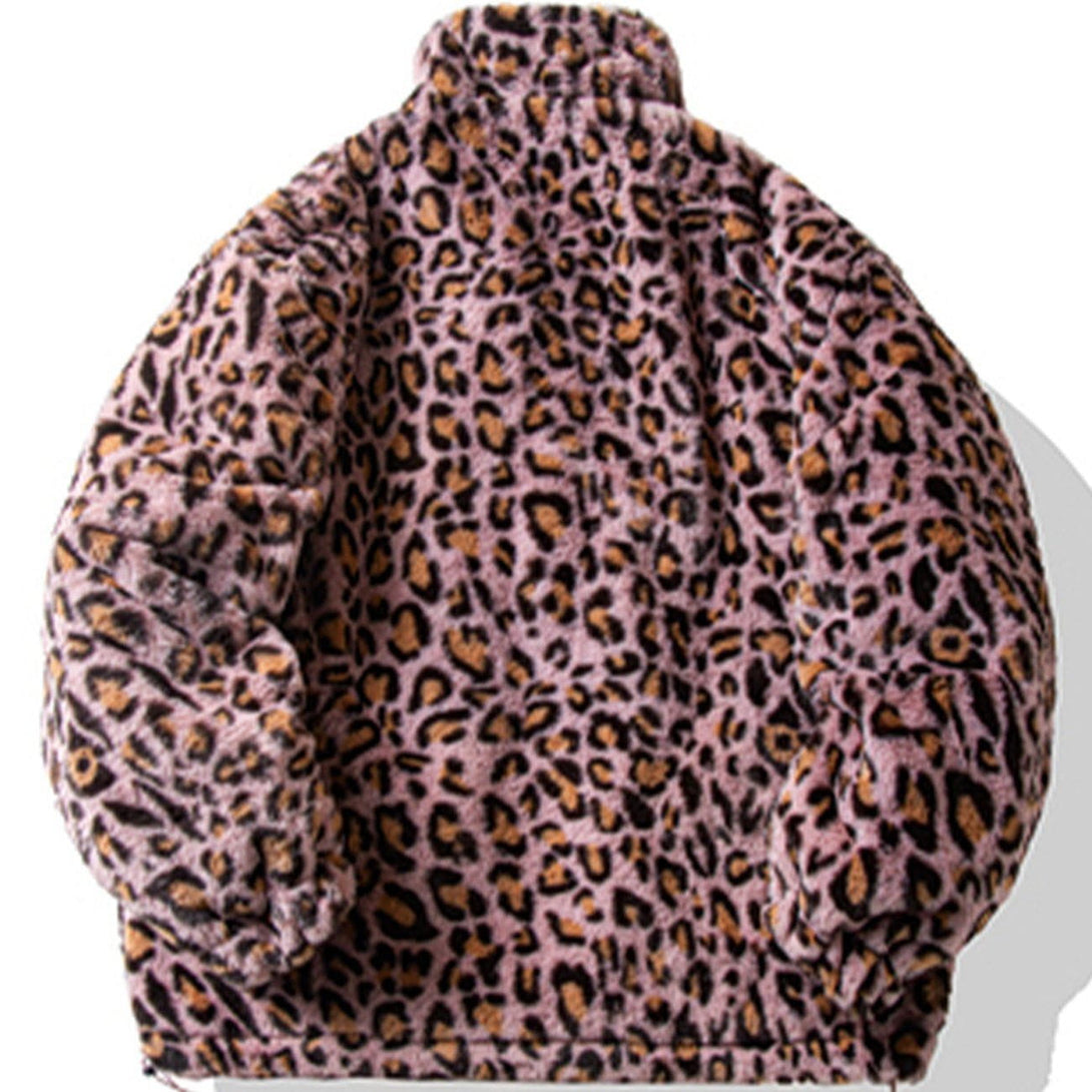 Helmiss - Leopard Print All Over Plush Winter Coat- Streetwear Fashion - helmiss.com