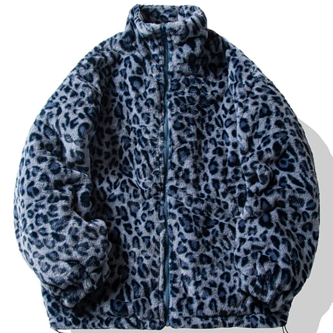 Helmiss - Leopard Print All Over Plush Winter Coat- Streetwear Fashion - helmiss.com