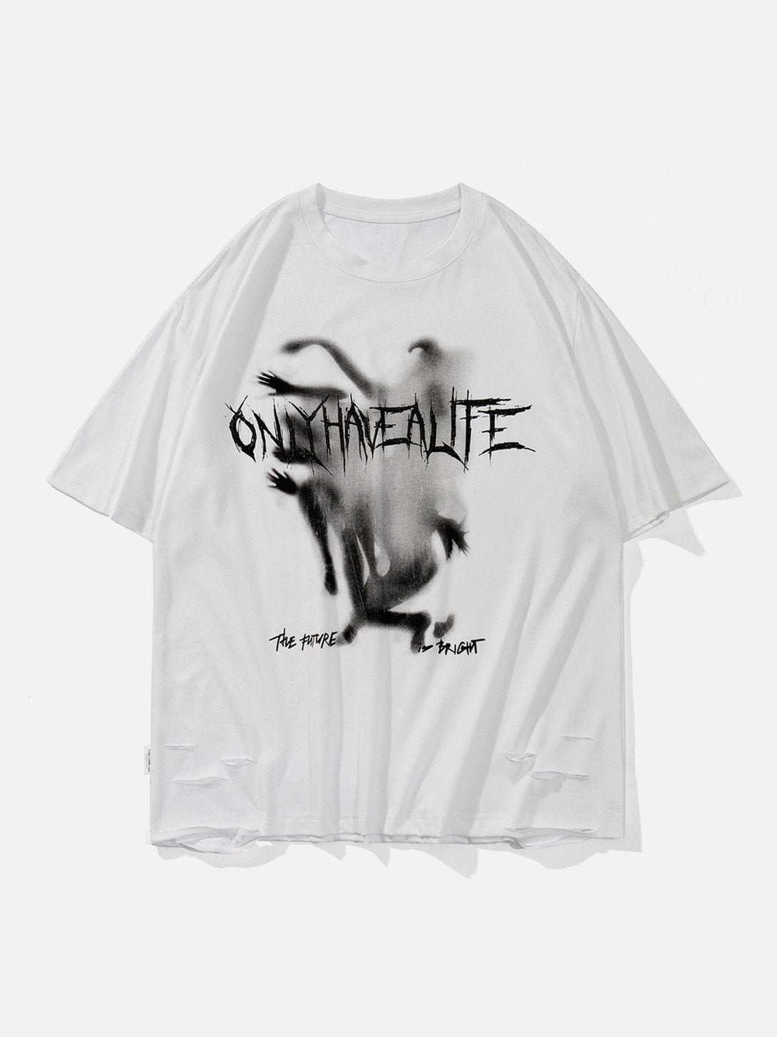 Helmiss - Letter Abstract Print Hole Tee- Streetwear Fashion - helmiss.com