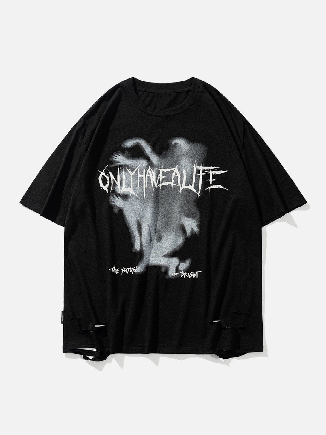 Helmiss - Letter Abstract Print Hole Tee- Streetwear Fashion - helmiss.com