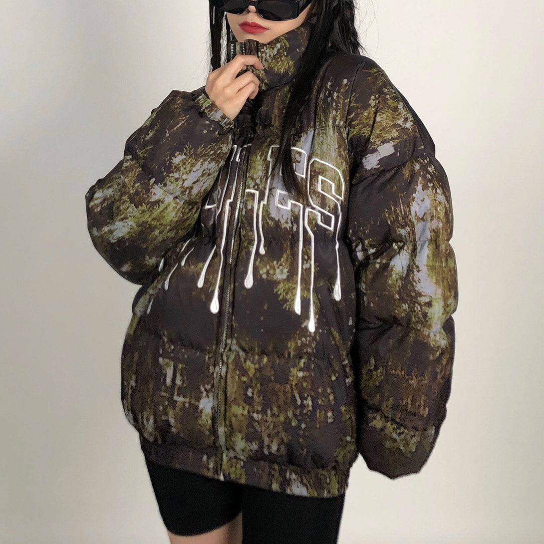 Helmiss - Letter Embroidered Camouflage Winter Coat- Streetwear Fashion - helmiss.com