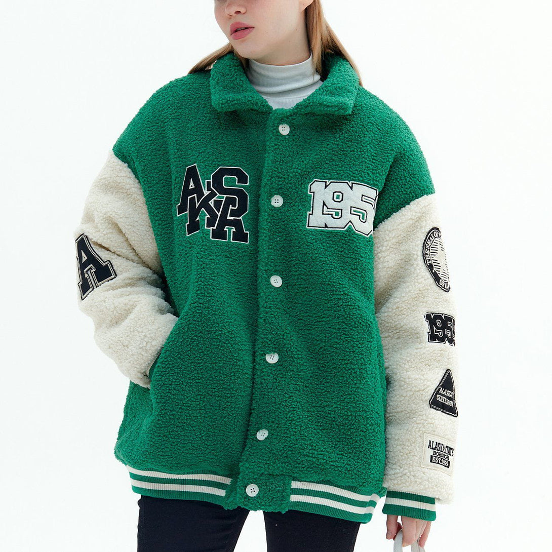 Helmiss - Letter Embroidery Sherpa Winter Coat- Streetwear Fashion - helmiss.com