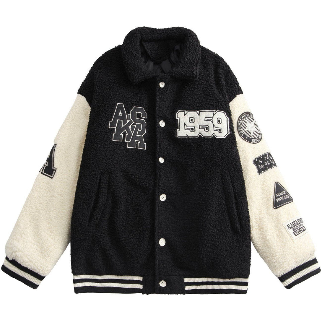 Helmiss - Letter Embroidery Sherpa Winter Coat- Streetwear Fashion - helmiss.com