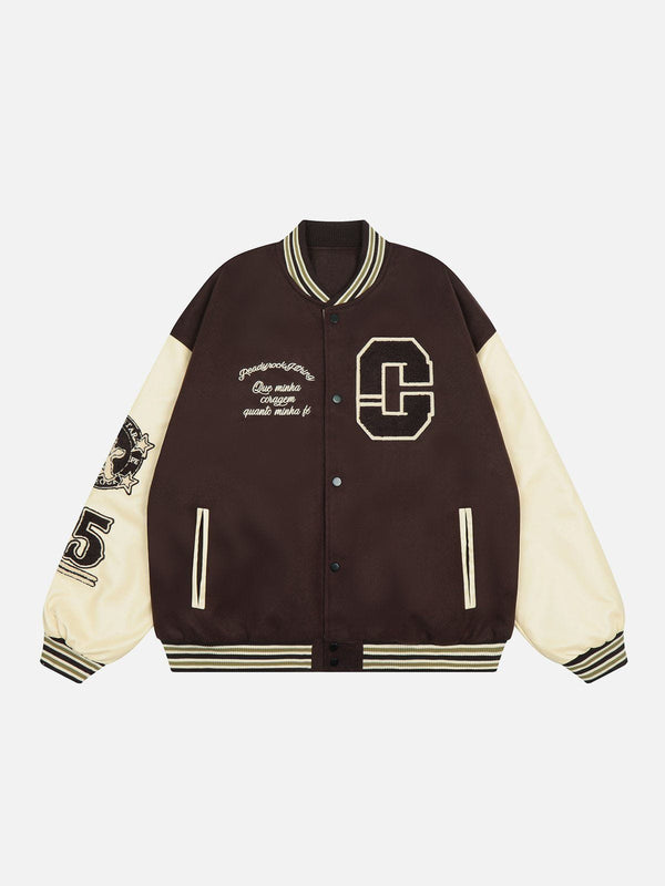 Helmiss - Letter Embroidery Varsity Jacket- Streetwear Fashion - helmiss.com