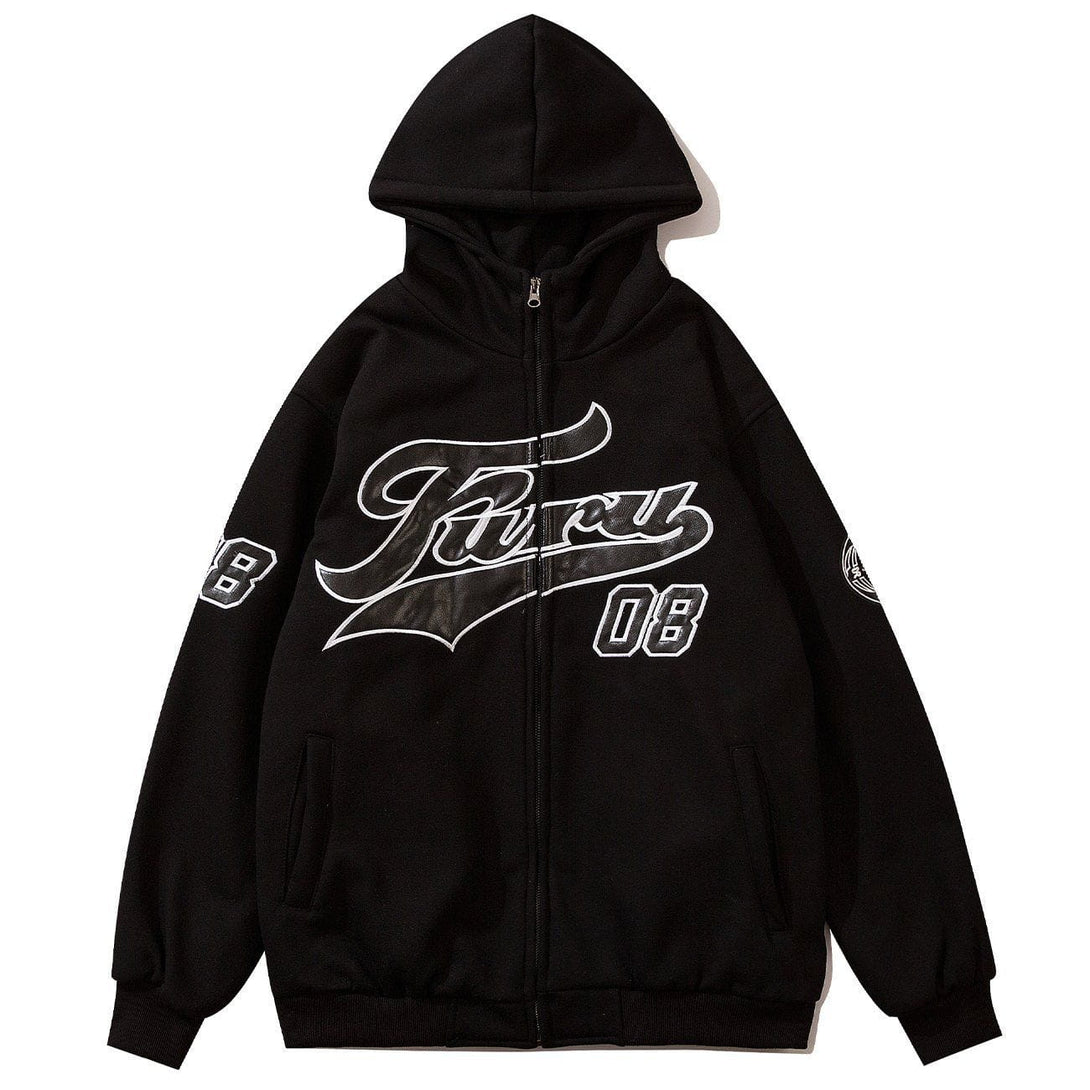 Helmiss - Letter Embroidery Zipper Hoodie- Streetwear Fashion - helmiss.com