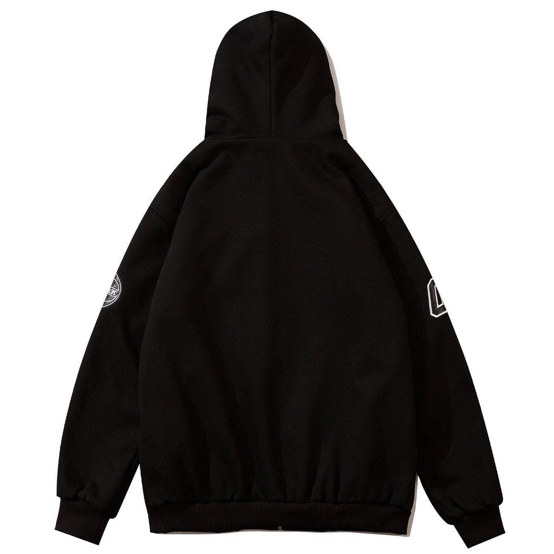 Helmiss - Letter Embroidery Zipper Hoodie- Streetwear Fashion - helmiss.com