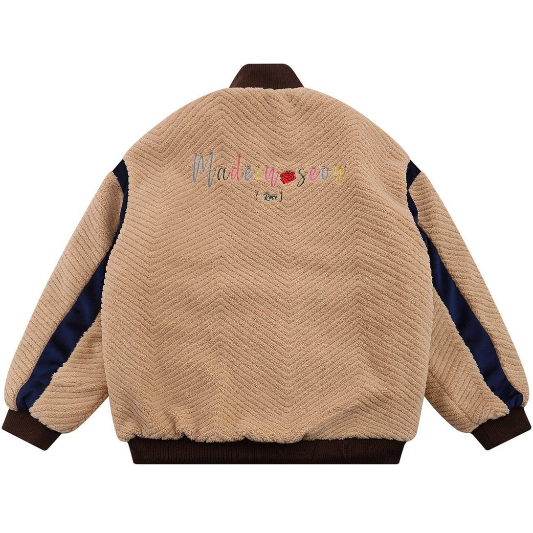 Helmiss - Letter Flower Embroidery Sherpa Winter Coat- Streetwear Fashion - helmiss.com