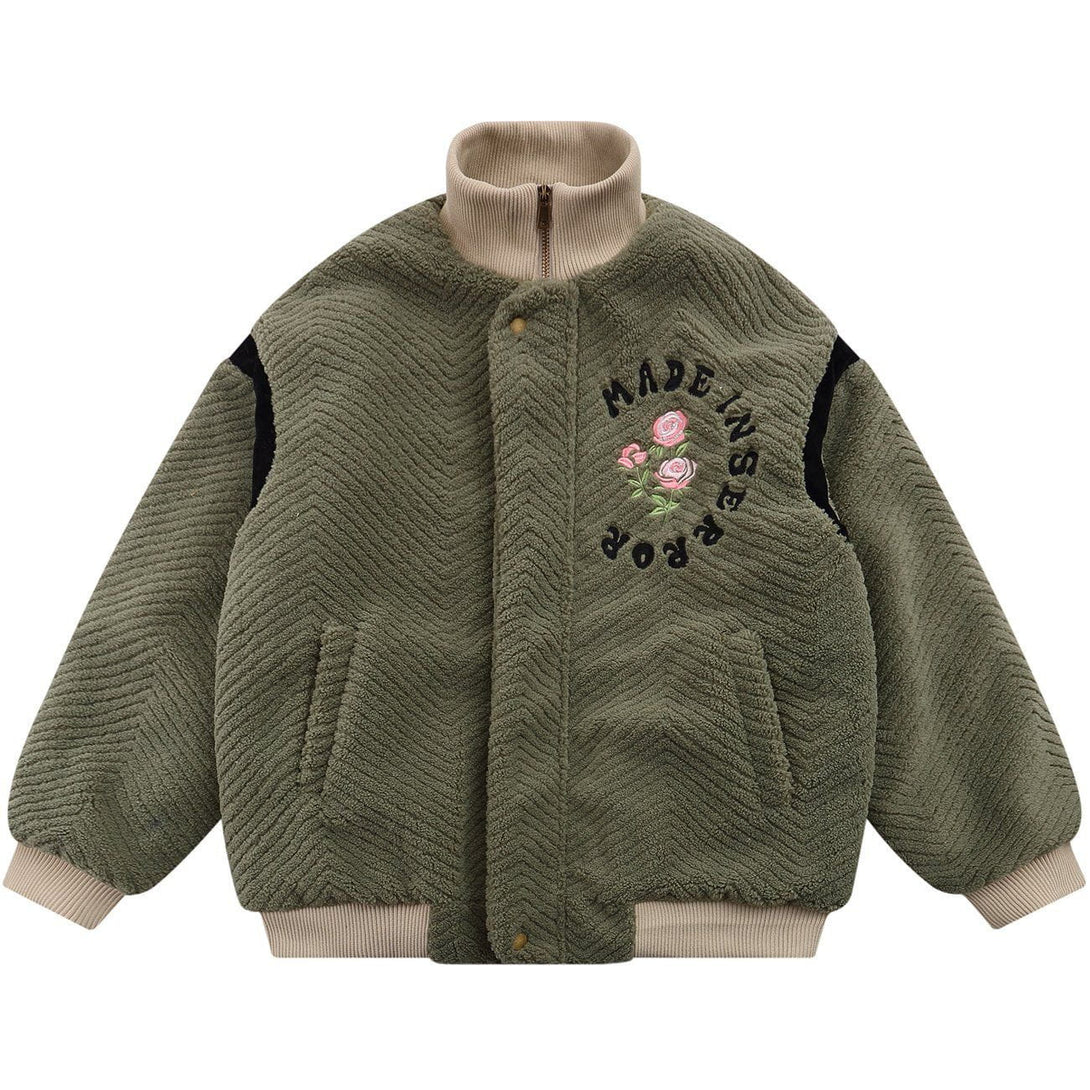 Helmiss - Letter Flower Embroidery Sherpa Winter Coat- Streetwear Fashion - helmiss.com