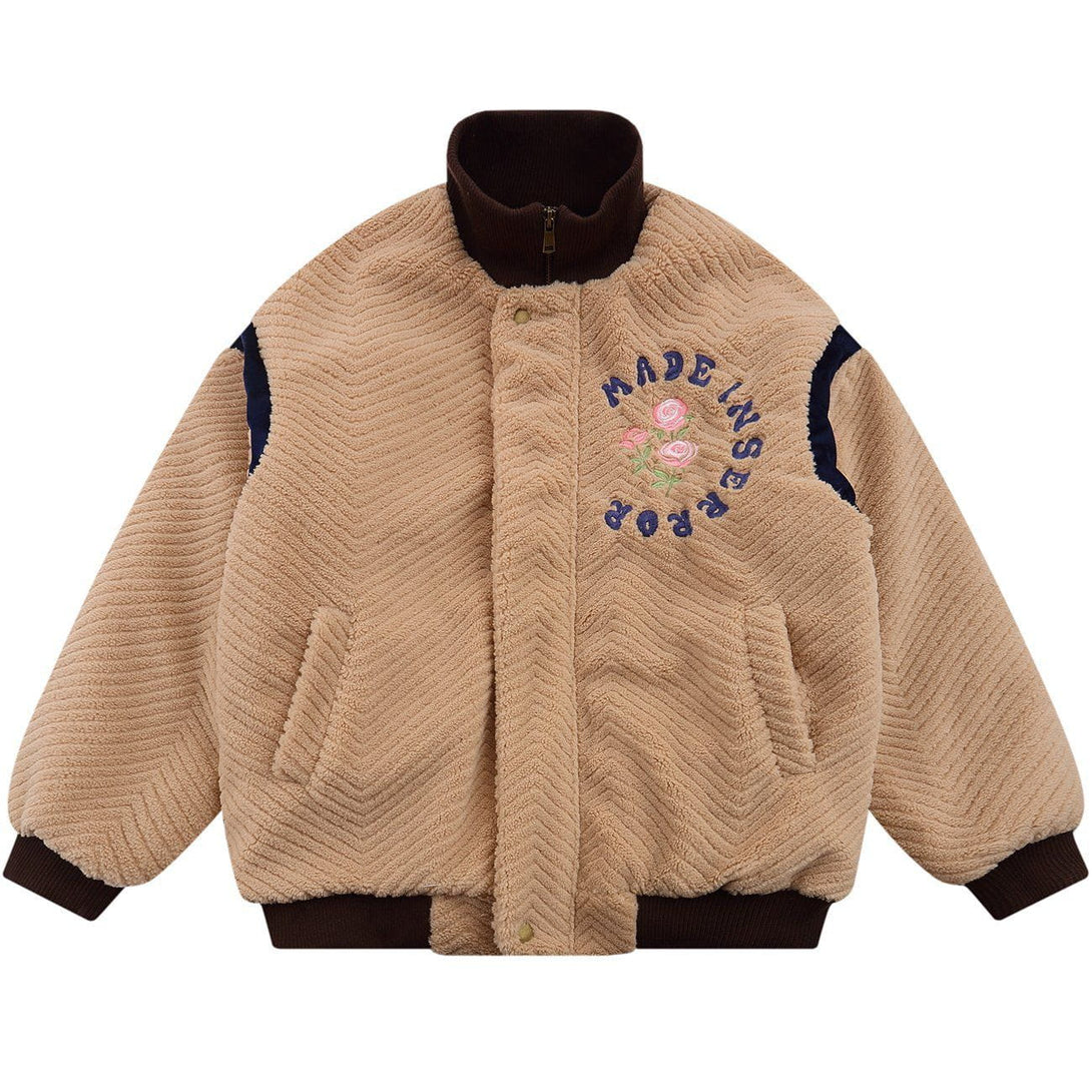 Helmiss - Letter Flower Embroidery Sherpa Winter Coat- Streetwear Fashion - helmiss.com