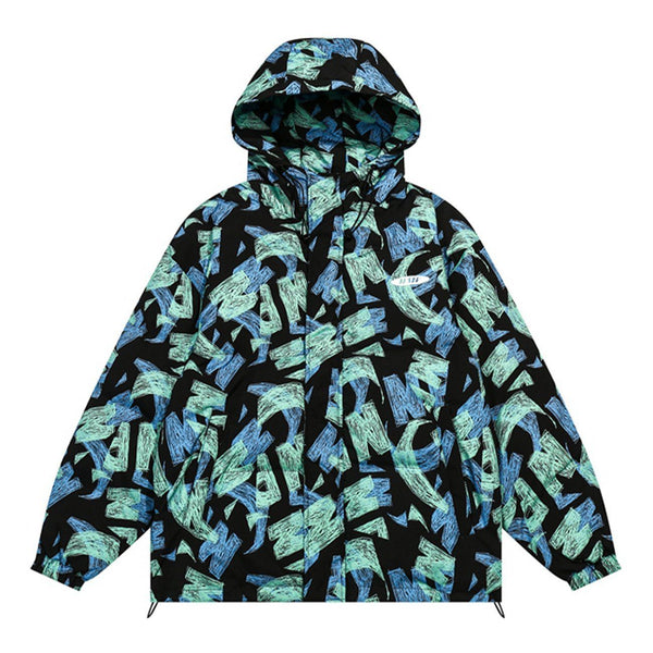 Helmiss - Letter Graffiti Full Print Hood Winter Coat- Streetwear Fashion - helmiss.com