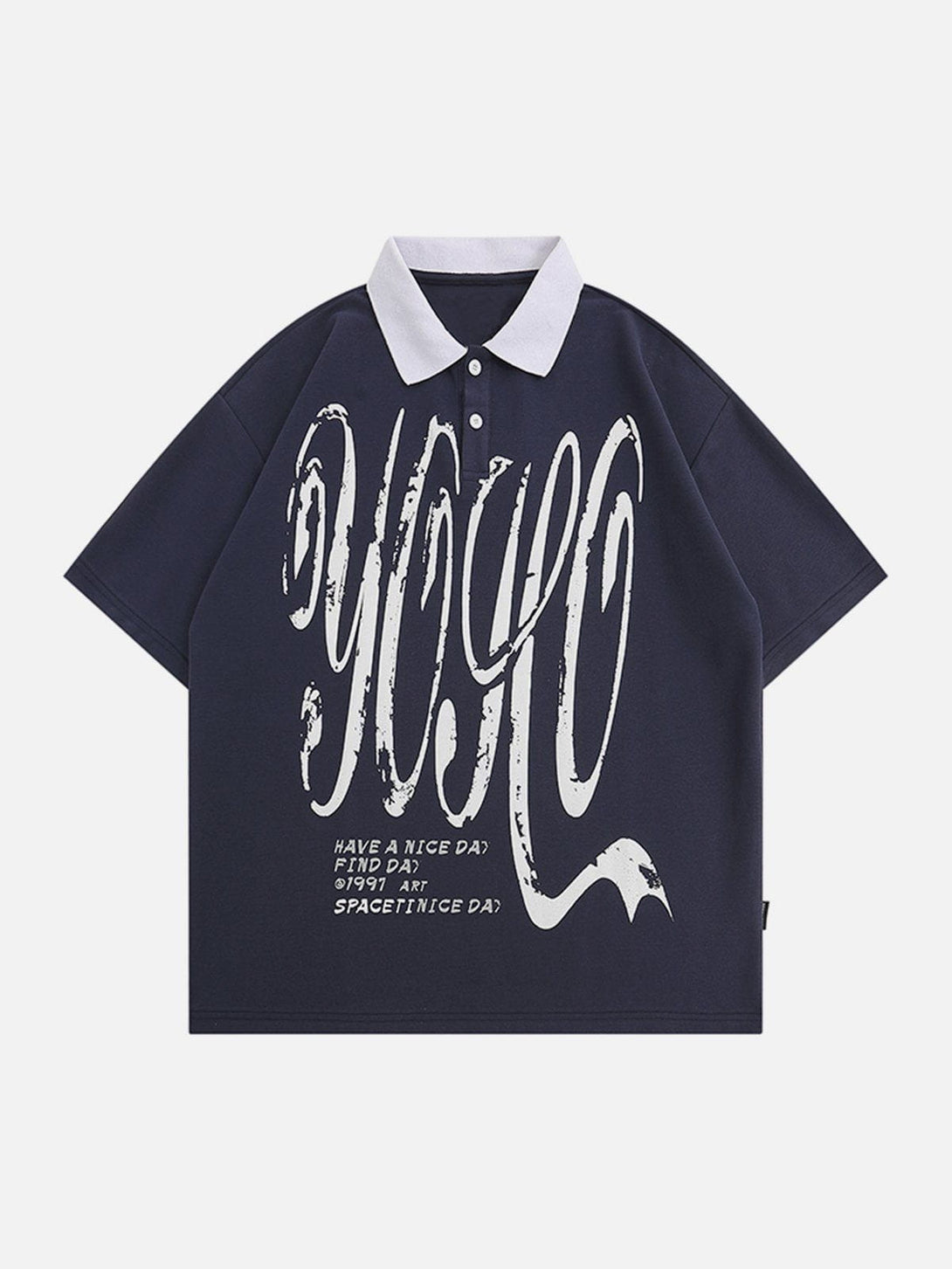 Helmiss - Letter Graffiti Polo Collar Tee- Streetwear Fashion - helmiss.com