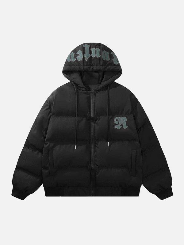 Helmiss - Letter Patch Embroidered Hooded Winter Coat- Streetwear Fashion - helmiss.com