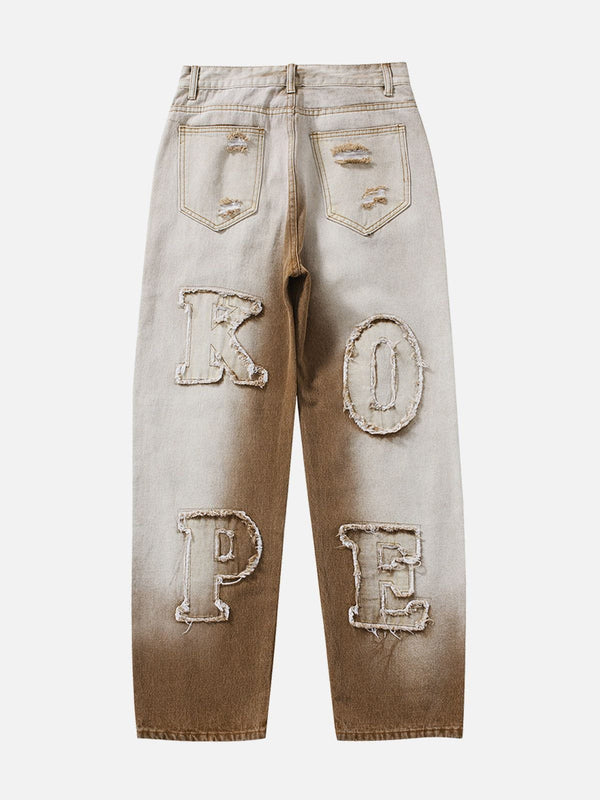 Helmiss - Letter Patch Jeans- Streetwear Fashion - helmiss.com