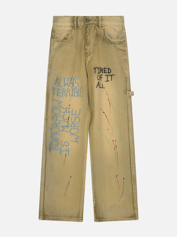 Helmiss - Letter Print Jeans- Streetwear Fashion - helmiss.com