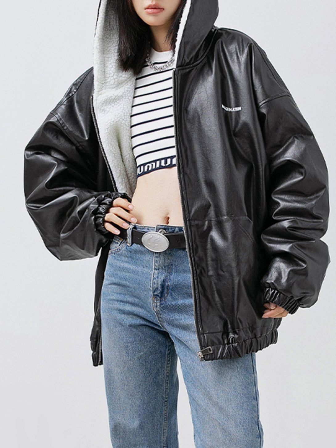 Helmiss - Letter Print Leather Jacket- Streetwear Fashion - helmiss.com