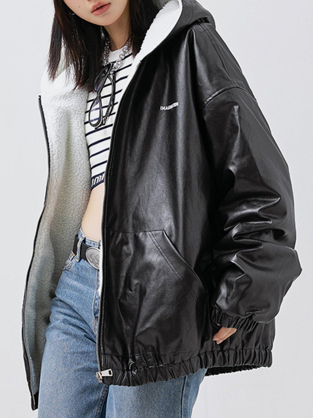 Helmiss - Letter Print Leather Jacket- Streetwear Fashion - helmiss.com