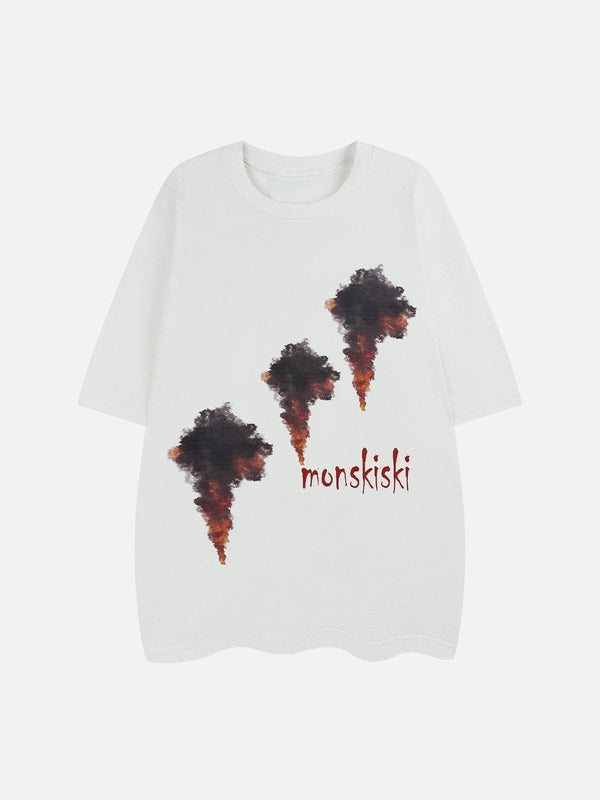 Helmiss - Letter Smoke Print Tee- Streetwear Fashion - helmiss.com