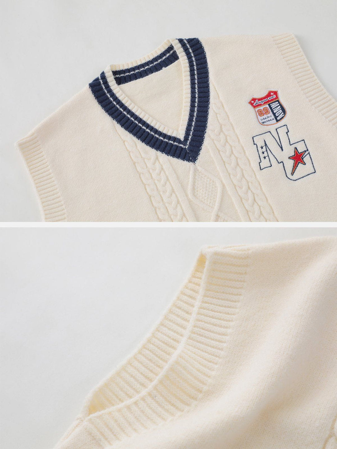 Helmiss - Lettered Star Embroidery Sweater Vest- Streetwear Fashion - helmiss.com