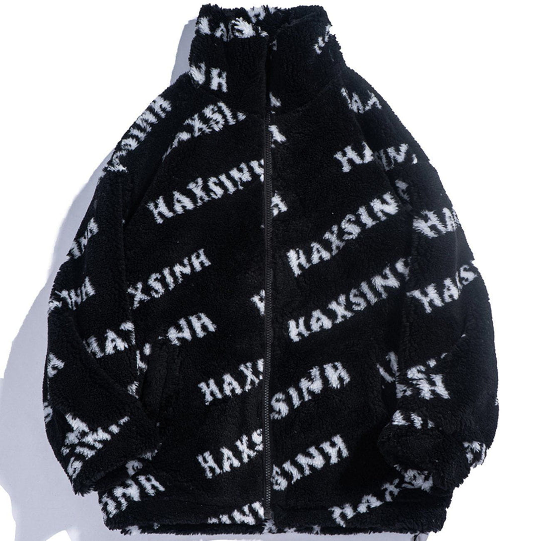 Helmiss - Letters Full Print Sherpa Winter Coat- Streetwear Fashion - helmiss.com