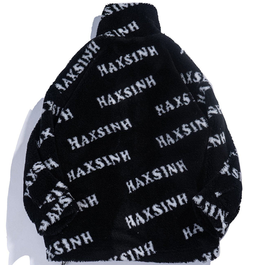 Helmiss - Letters Full Print Sherpa Winter Coat- Streetwear Fashion - helmiss.com