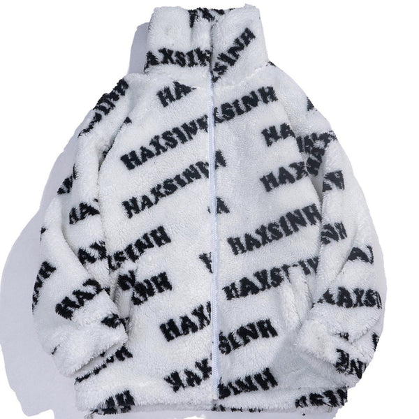 Helmiss - Letters Full Print Sherpa Winter Coat- Streetwear Fashion - helmiss.com