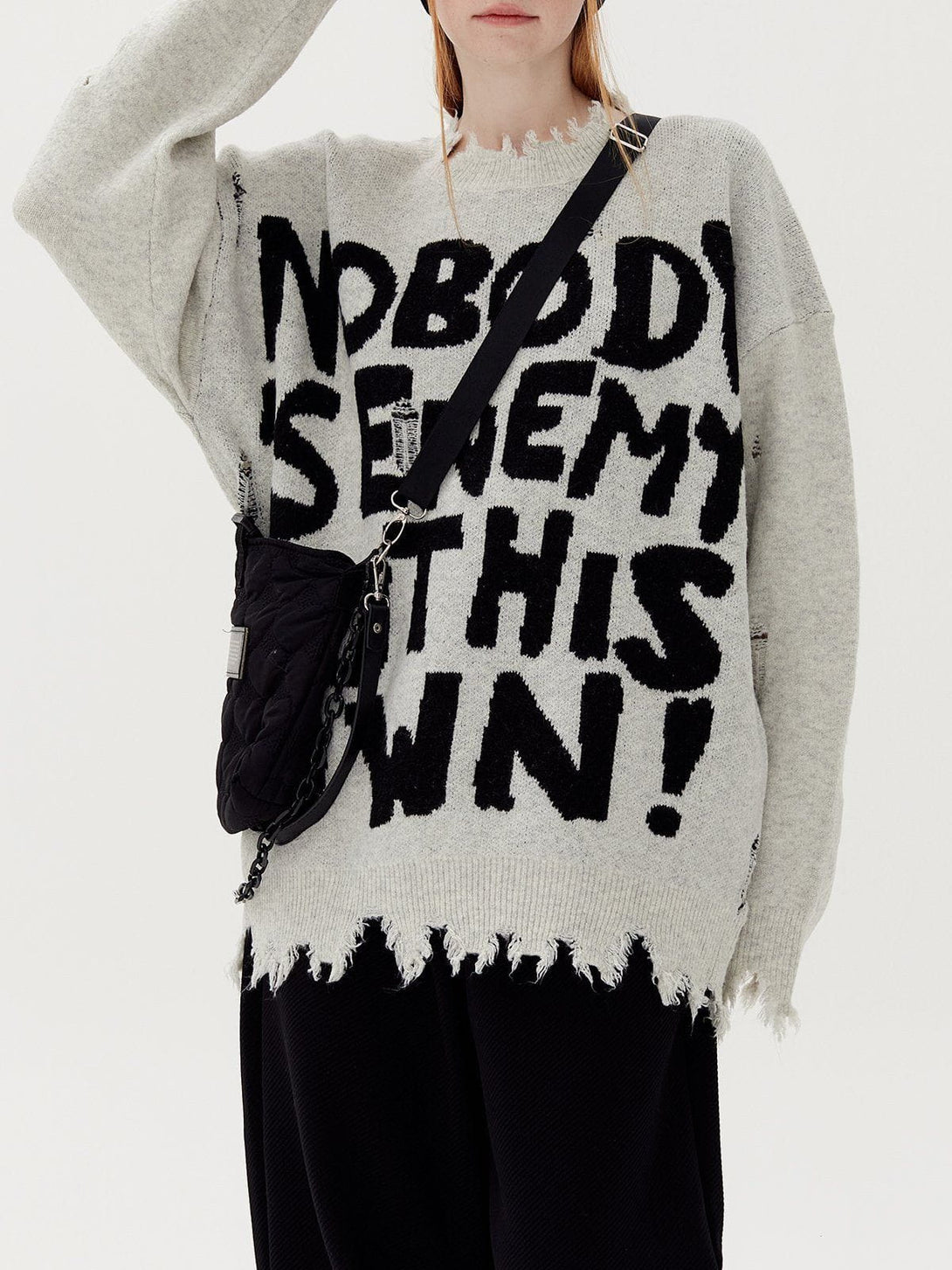 Helmiss - Letters Ripped Hole Sweater- Streetwear Fashion - helmiss.com