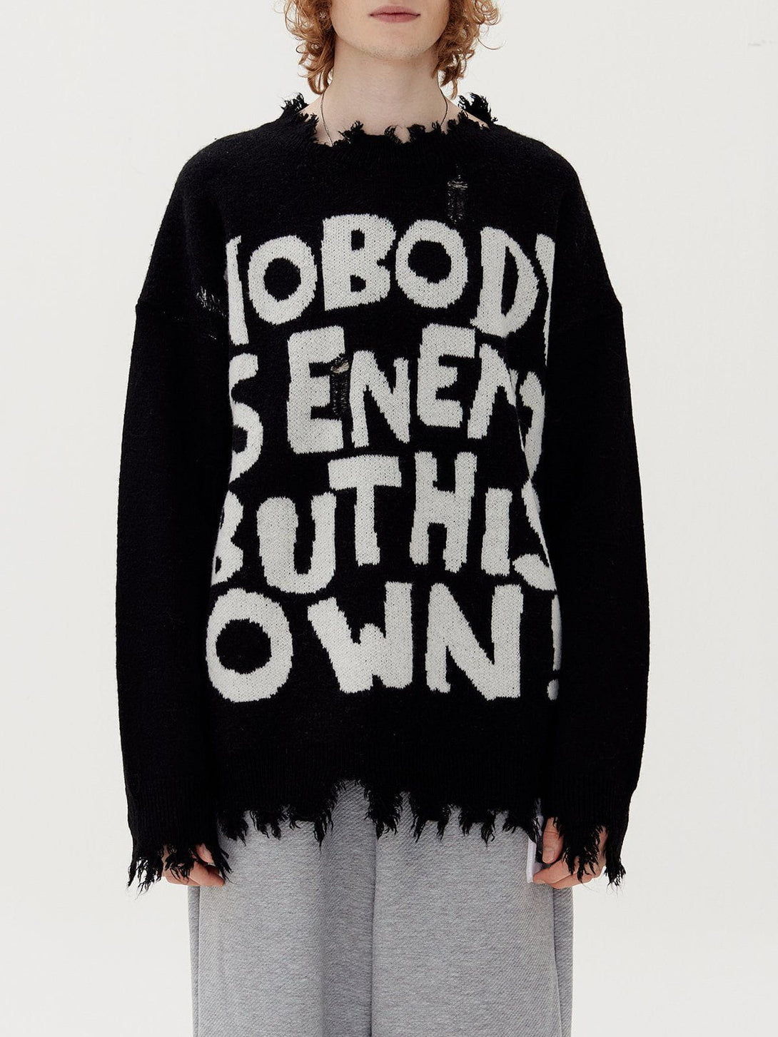 Helmiss - Letters Ripped Hole Sweater- Streetwear Fashion - helmiss.com