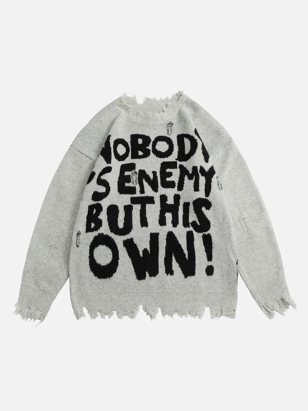 Helmiss - Letters Ripped Hole Sweater- Streetwear Fashion - helmiss.com