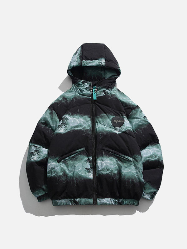 Helmiss - Lightning Print Hooded Down Coat- Streetwear Fashion - helmiss.com