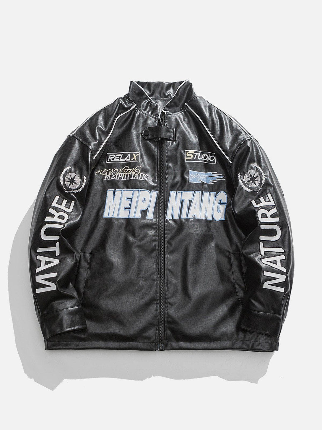 Helmiss - Locomotives Embroidery PU Winter Coat- Streetwear Fashion - helmiss.com