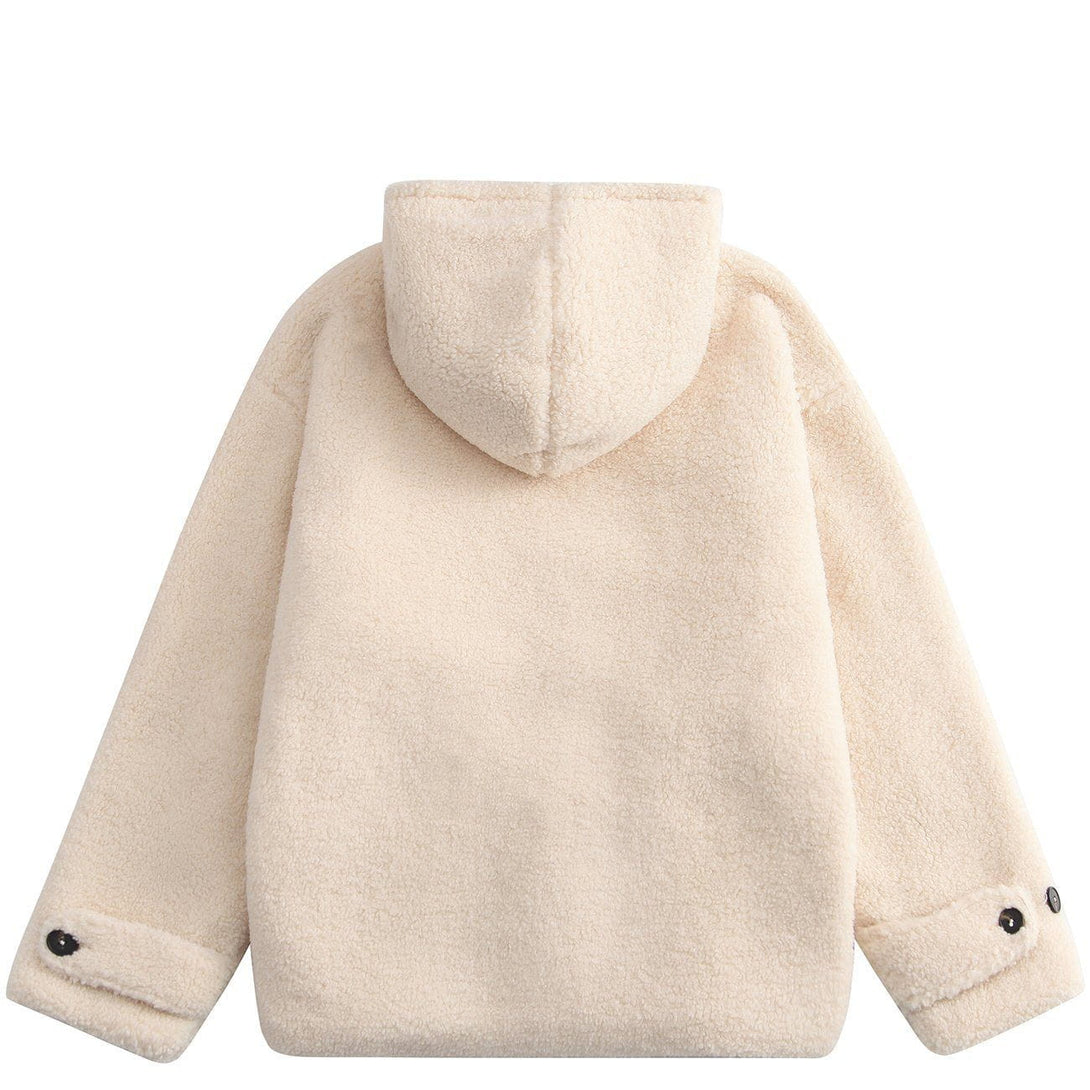 Helmiss - Love Button Hood Sherpa Winter Coat- Streetwear Fashion - helmiss.com