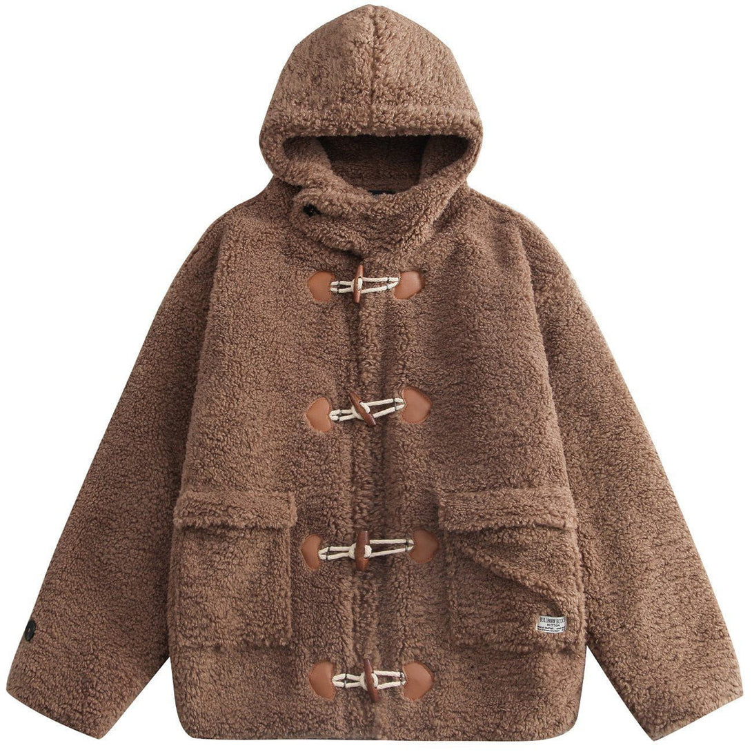 Helmiss - Love Button Hood Sherpa Winter Coat- Streetwear Fashion - helmiss.com